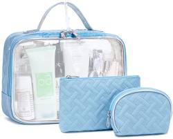 Bluboon Make-up-Taschen-Set für Mädchen und Frauen, Reise-Kulturbeutel, kleine Kosmetiktasche, adrette Make-up-Tasche, niedliche Make-up-Taschen, Regenbogenblau, Transparente Make-up-Tasche von BLUBOON