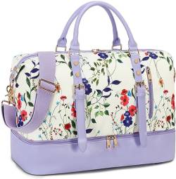 Weekender Übernachtungstasche, übergroße Reisetasche für Damen und Herren, Handgepäcktasche, Schuhfach, Morning Glory-Purple von BLUBOON