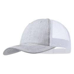 Trucker Cap Casual Cap Baseball Cap 5-Panels Mesh auf der Rückseite, verstellbar mit Kunststoff-Verschluss, Kappe für Herren, Damen, Sommer., Zweifarbig, Grau, Weiß, 58 cm von BLUECHOLON