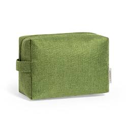 Unisex-Kulturbeutel, hergestellt aus 100 % natürlichem und nachhaltigem Hanf-Teal, mit Reißverschluss, passendem Griff und Tragegriff, Kosmetiktasche, Reisetasche., grün von BLUECHOLON