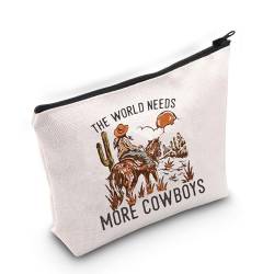 BLUPARK Make-up-Tasche mit Western-Cowboy-Motiv, Geschenk für Western-Landhause, Geschenk für Cowgirl, Boho, Cowboy, mit Reißverschluss, Bohemian-Geschenk, Cremeweiß, Mehr Cowboys von BLUPARK