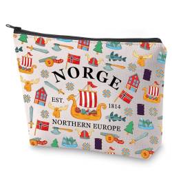 BLUPARK Norwegen Reise-Kosmetiktasche, norwegisches Geschenk, nordische Make-up-Tasche, Souvenir, Geschenk, Norge, Retro von BLUPARK