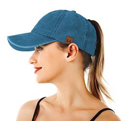 BLURBE Baseball Cap Für Pferdeschwanz - Washed Vintage Baseballkappe， Unisex Einstellbar Ponytail Baseballmütze UV Sonnenhut Coole Mütze Hip-Hop Cap Sport Mütze von BLURBE