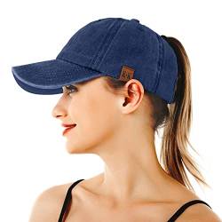 BLURBE Baseball Cap Für Pferdeschwanz - Washed Vintage Baseballkappe， Unisex Einstellbar Ponytail Baseballmütze UV Sonnenhut Coole Mütze Hip-Hop Cap Sport Mütze von BLURBE