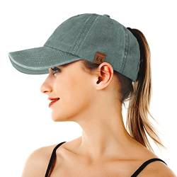 BLURBE Baseball Cap Für Pferdeschwanz - Washed Vintage Baseballkappe， Unisex Einstellbar Ponytail Baseballmütze UV Sonnenhut Coole Mütze Hip-Hop Cap Sport Mütze von BLURBE