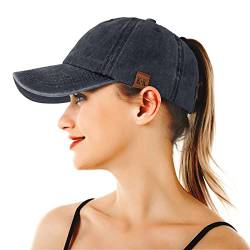 BLURBE Baseball Cap Für Pferdeschwanz - Washed Vintage Baseballkappe， Unisex Einstellbar Ponytail Baseballmütze UV Sonnenhut Coole Mütze Hip-Hop Cap Sport Mütze von BLURBE