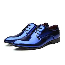 BMBFLZN Herren Anzugschuhe Oxford-Kleiderschuhe for Herren for Schnüren aus Lackleder Derby-Schuhe aus PU-Leder mit Rutschfester Gummisohle (Color : Blau, Size : 46 EU) von BMBFLZN