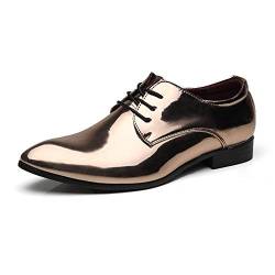 BMBFLZN Herren Anzugschuhe Oxford-Kleiderschuhe for Herren for Schnüren aus Lackleder Derby-Schuhe aus PU-Leder mit Rutschfester Gummisohle (Color : Gold, Size : 46 EU) von BMBFLZN