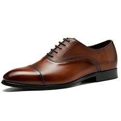 Herren Anzugschuhe Oxford-Schuhe for Herren mit Schnürung, rund, brüniert, Zehenkappe, Leder, niedrige Oberseite, Blockabsatz, rutschfest, rutschfest, Abschlussball ( Color : Braun , Size : 37 EU ) von BMBFLZN