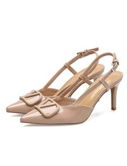 Hochhackige Sandalen Spitzschuh High Heels V-Schnalle EIN Wort mit hohler Feinform mit hohen Absätzen Römische Einzelschuhe weiblich (Color : Apricot, Size : 37 EU) von BMBFLZN