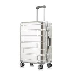 BMDOZRL Handgepäck Koffer Ganzmetall-Koffer aus Aluminium-Magnesium-Legierung mit Universalrädern, modischer Trolley-Koffer, Passwort-Koffer, einfacher Koffer (Color : Silver, Size : 24inch) von BMDOZRL