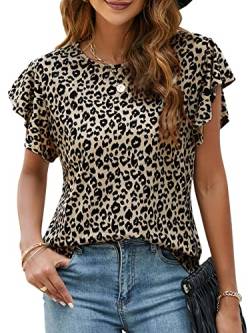 BMJL Damen Casual Cute Shirts Leopard Print Tops Basic Sommer Kurzarm Mode Weiche Bluse Loose Fit T-Shirt, Leopard22, Mittel von BMJL
