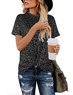 BMJL Damen Casual Cute Shirts Leopard Print Tops Basic Sommer Kurzarm Mode Weiche Bluse Loose Fit T-Shirt, Leoparden-Grau, XX-Large von BMJL