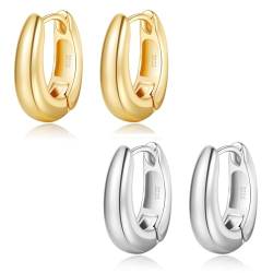 BMMYE Chunky Gold Hoops kleine Huggie Ohrringe für Frauen, dicke ovale Chunky Silber Hoop Ohrringe hypoallergene Ohrringe von BMMYE