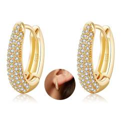 BMMYE Kleine Chunky Gold Hoop Ohrringe für Frauen Oval 14k vergoldete Huggie Hoop Ohrringe CZ dicke Gold Hoops Ohrringe von BMMYE