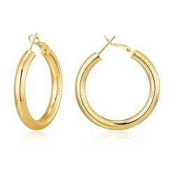 BMMYE Ohrringe Creolen Gold Groß Chunky Gold Hoop Earrings for Women Ohrringe Kreolen Gold Dicke Goldene Creolen Damen von BMMYE