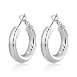 BMMYE Sterling Silber Hoop Ohrringe Creolen Silber 925 Groß Chunky Silver Hoop Earrings for Women Ohrringe Kreolen Silber Dicke Silber Creolen Damen von BMMYE