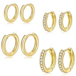 Klein Creolen Gold Damen Mädchen Kreolen Ohrring Helix Huggie Earrings Mini Ohringestecher Vergoldet Ohrringe Set für Mehrere Ohrlöcher von BMMYE