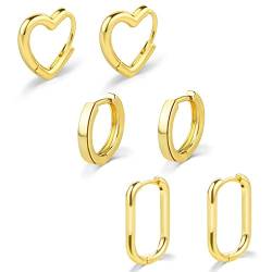 Klein Creolen Gold Damen Mädchen Kreolen Ohrring Helix Huggie Earrings Mini Ohringestecher Vergoldet Ohrringe Set für Mehrere Ohrlöcher von BMMYE