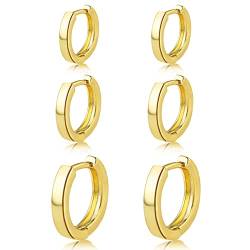 Klein Creolen Gold Damen Mädchen Kreolen Ohrring Helix Huggie Earrings Mini Ohringestecher Vergoldet Ohrringe Set für Mehrere Ohrlöcher von BMMYE