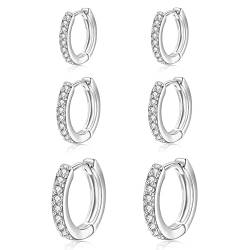 Klein Creolen Silber 925 Damen Mädchen Kreolen Ohrring Helix Huggie Earrings Mini Ohringestecher Vergoldet Ohrringe Set für Mehrere Ohrlöcher Silber Ohrringe von BMMYE