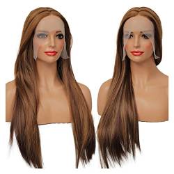 Haarersatz Perücken braun Highlights Spitzen vordere Perücke Synthetische Spitzenperücken for Frauen 180% Dichte langer Straight 18-28 Zoll (Color : 360 Lace Frontal Wig, Size : 24inches) von BNNP