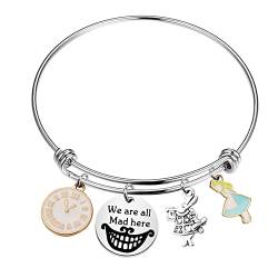 BNQL Alices Charm-Armband, inspiriert von Verrückter Hutmacher, verstellbares Armband, Edelstahl von BNQL