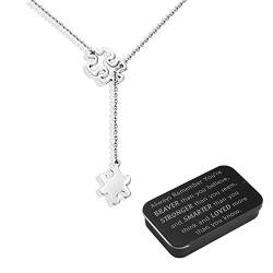 BNQL Autismus-Bewusstseins-Halskette, Autismus-Puzzle-Halskette, Autismus-Geschenk, Schmuck mit "You Are Braver Stronger Smarter Than You Think Jewelry Box, Edelstahl von BNQL