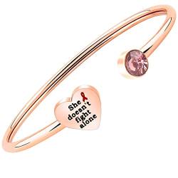 BNQL Brustkrebs-Bewusstseins-Armband, Krebsbewusstsein, Schmuck, rosa Schleife, Armband "She Doesn't Fight Alone", 2.4 inch, Edelstahl von BNQL