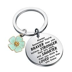 BNQL Ohana Schlüsselanhänger mit Hibiskusblüte, hawaiianischer Charm, beste Freunde, Familiengeschenke, "You Are Braver Stronger Smarter Than You Think, L, Edelstahl von BNQL