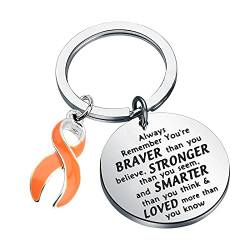 BNQL Orange Ribbon Awareness Schlüsselanhänger Geschenke Leukämie Bewusstsein Geschenke Krebs Unterstützung Geschenke You Are Braver Stronger Smarter Than You Think, L, Edelstahl, von BNQL