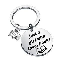 BNQL Schlüsselanhänger mit Aufschrift "Just a Girl Who Loves Books", Geschenk für Mädchen, zum Lesen von Büchern, L, Edelstahl, Edelstahl von BNQL