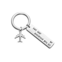 BNQL Schlüsselanhänger mit Aufschrift "Safe Trip Wherever You Go", sicheres Reisen, Flugbegleiter, Geschenk, Pilotenschmuck, Luftfahrtgeschenk, L, Edelstahl von BNQL