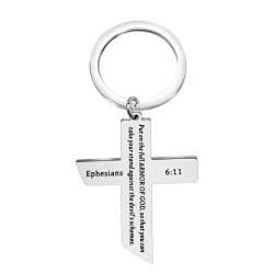 BNQL Schlüsselanhänger mit christlichem Kreuz, religiöse Geschenke, Epheser 6 11, volle Rüstung Gottes, Schlüsselanhänger, Kreuzschmuck, L, Edelstahl, Edelstahl von BNQL