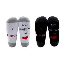 Hubby and Wifey Gifts I Love My Wifey Socken für Bräutigam, lustige Geschenke für Ehemann, Ehefrau, Brautparty Gr. L, Hubby+wifey Socken von BNQL