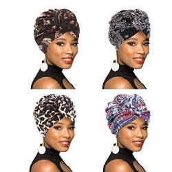 1 Pack/2 Pack/4 Packungen Frauen Turban afrikanisches Muster Knoten Headwrap Beanie vorgebundene Motorhaube Chemo Cap Haarausfall Hut - - Einheitsgröße von BOBIBI