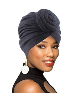 1 Pack/2 Packs/4 Packungen Damen-Turban mit afrikanischem Muster, Knoten, Kopfbedeckung, vorgebundene Haube, Chemo-Kappe, Haarausfall-Mütze, Y-schwarz, Einheitsgröße von BOBIBI