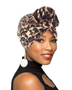 1 Pack/2 Packungen Damen-Turban, afrikanisches Muster, Kopfbedeckung, vorgebundene Haube, Chemo-Mütze, Haarausfall-Mütze, Z: 1 Packung, Leopardenmuster, Einheitsgröße von BOBIBI
