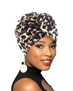 1 Packung/2 Packungen/4 Packungen Frauen Turban afrikanisches Muster Knoten Headwrap Beanie vorgebundene Motorhaube Chemokappe Haarausfall Hut, Farbe 021, Einheitsgröße von BOBIBI