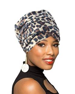 BOBIBI Turban-Kopfwickel, afrikanischer langer Schal, Turban-Schal, Boho-Stil, Kopftuch, Leoparden-Print, Einheitsgröße von BOBIBI