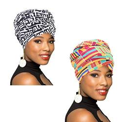 BOBIBI Turban-Kopfwickelschal, afrikanischer langer Schal, Turban-Schal, Haar, Bohemian-Kopftuch, Y-2packs-colour29+colour33, Einheitsgröße von BOBIBI