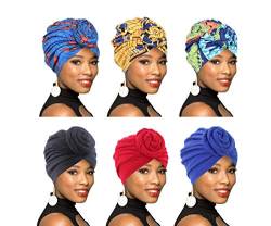 Damen-Turban, afrikanisches Muster, Knoten, Kopfbedeckung, vorgebundene Mütze, Chemo-Kappe, Haarausfall, 4 Stück/6 Packungen, Farbe011, Einheitsgröße von BOBIBI