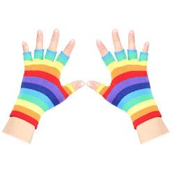 Unisex Dehnbare Fingerlose Handwärmer Skelett Handschuhe Halloween Zubehör für Frauen Männer, A-Regenbogen, Einheitsgröße von BOBIBI