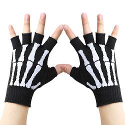 Unisex dehnbare fingerlose Handwärmer Skelett Handschuhe Halloween Zubehör für Damen Herren, White Condyle, Einheitsgröße von BOBIBI