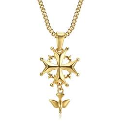 BOBIJOO JEWELRY - Anhänger Halskette, Frau, Kind, Kreuz Huguenote Protestantischen Stahl Gold Vergoldet Legierung, Kette von BOBIJOO JEWELRY
