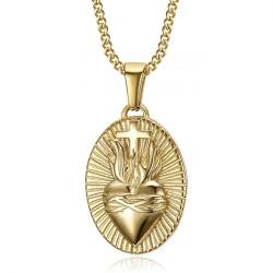 BOBIJOO JEWELRY - Anhänger Halskette Sacred Heart von Jesus Christus Liebe Gott Frau Edelstahl vergoldet von BOBIJOO JEWELRY
