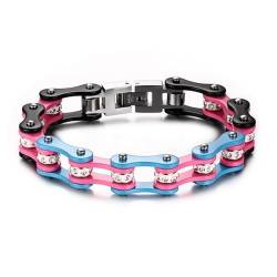 BOBIJOO JEWELRY - Armband, Frau, Mann, Edelstahl Silber Pink Blau Schwarz Strass Kette Motorrad Fahrrad von BOBIJOO JEWELRY