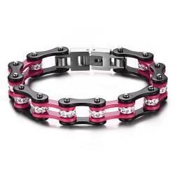 BOBIJOO JEWELRY - Armband Frau-Mann-Edelstahl-Silber-Schwarz-Pink Strass Kette Motorrad Bike Biker von BOBIJOO JEWELRY