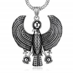 BOBIJOO JEWELRY - Große Anhänger Halskette ägyptischen Falke Horus Solar Tutanchamun Schutz Edelstahl Silber von BOBIJOO JEWELRY