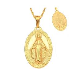 BOBIJOO JEWELRY - Kleiner Anhänger Halskette Medaille Jungfrau Maria Stahl, Gold, Frau, Mädchen, Kind+Kette von BOBIJOO JEWELRY